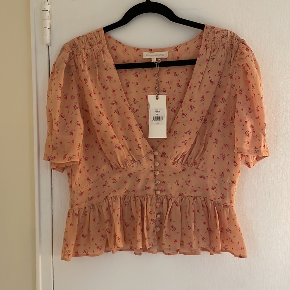 LoveShackFancy NWT Pink Button Up Floral Blouse